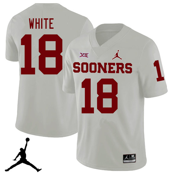 Jordan Brand Men #18 Jason White Oklahoma Sooners 2018 College Football Jerseys Sale-White - Click Image to Close